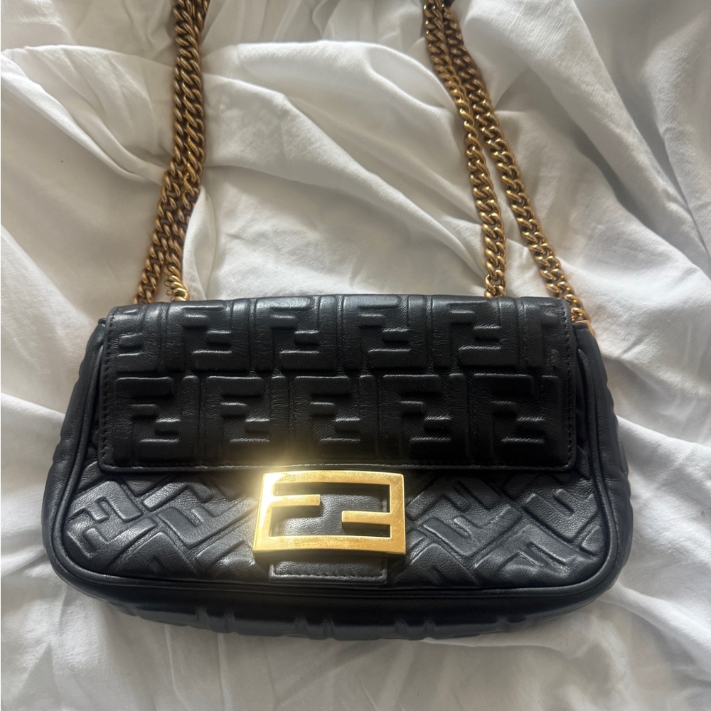 Fendi Black Quilted Shoulder Bag with Gold Accents